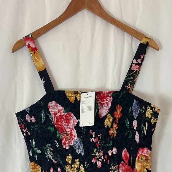 Pretty Garden Woman's Black Summer Floral Midi Smocked Bodycon Dress Sz XL - Picture 3 of 9